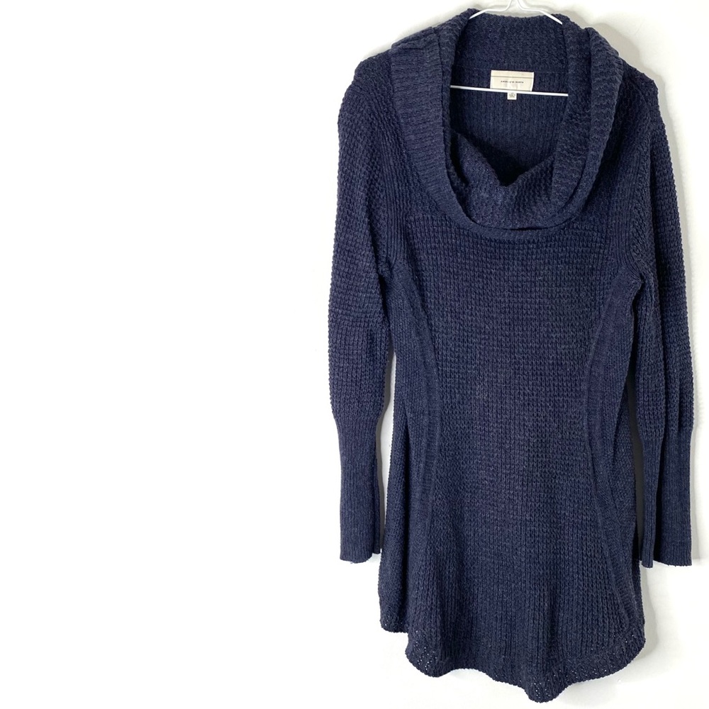 Anthropologie Angel of the North Navy Cowl Neck Sweater Dress Curved Hem